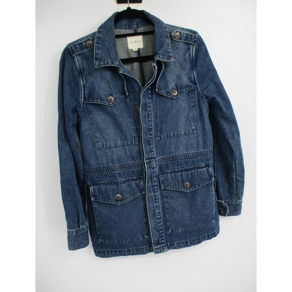 Anthropologie Unpublished Morgan Military Jacket Womens Size M Denim Utility - Picture 2 of 16